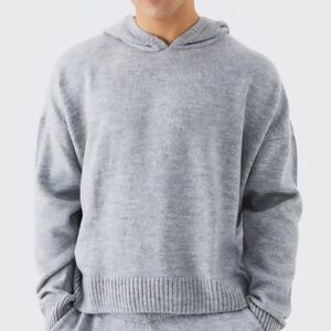 NWT Men's Soft Knitted Gray Hooded Sweater